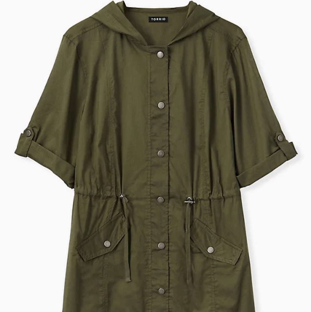 OLIVE GREEN VOILE SHORT SLEEVE HOODED ANORAK